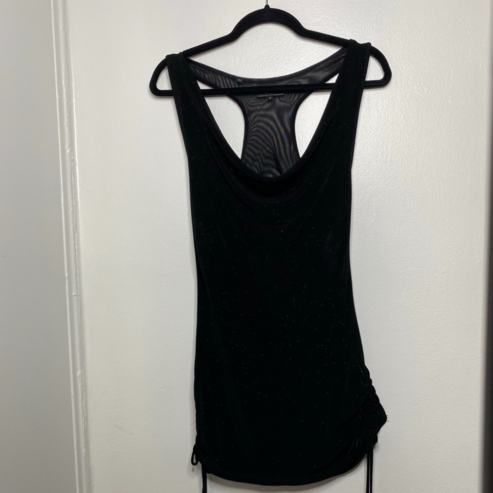 GUESS Black with glitter Cowl Neck Ruched Side Tie Mini Slip Dress- Medium